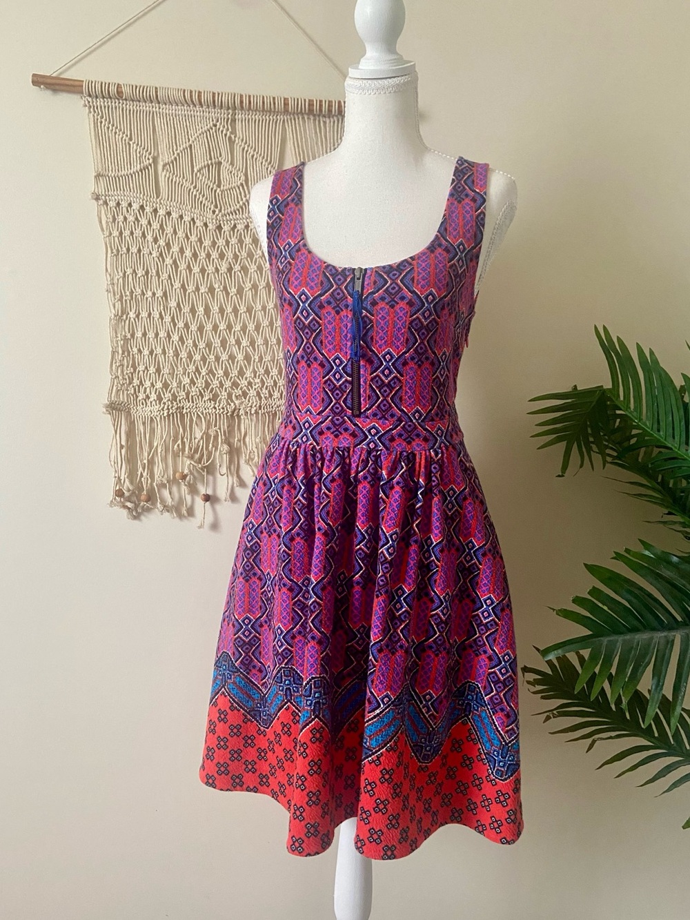 Anthropologie Maeve Amapola Fit N Flare Front Zip Tank Pocket Cotton Dress sz 6